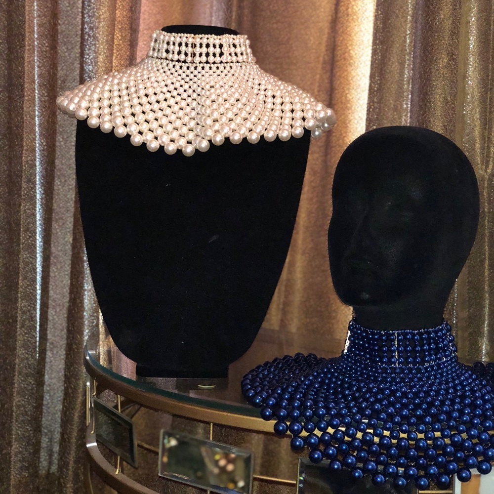 Blue pearl necklace and earrings